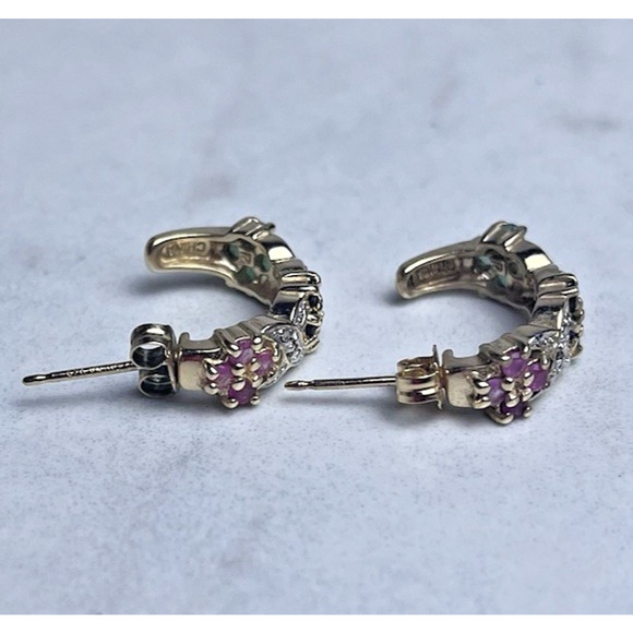 Gold Vermeil 925 Sterling Silver Sapphire Hoop Earrings Huggie Small Hoops - Picture 10 of 16